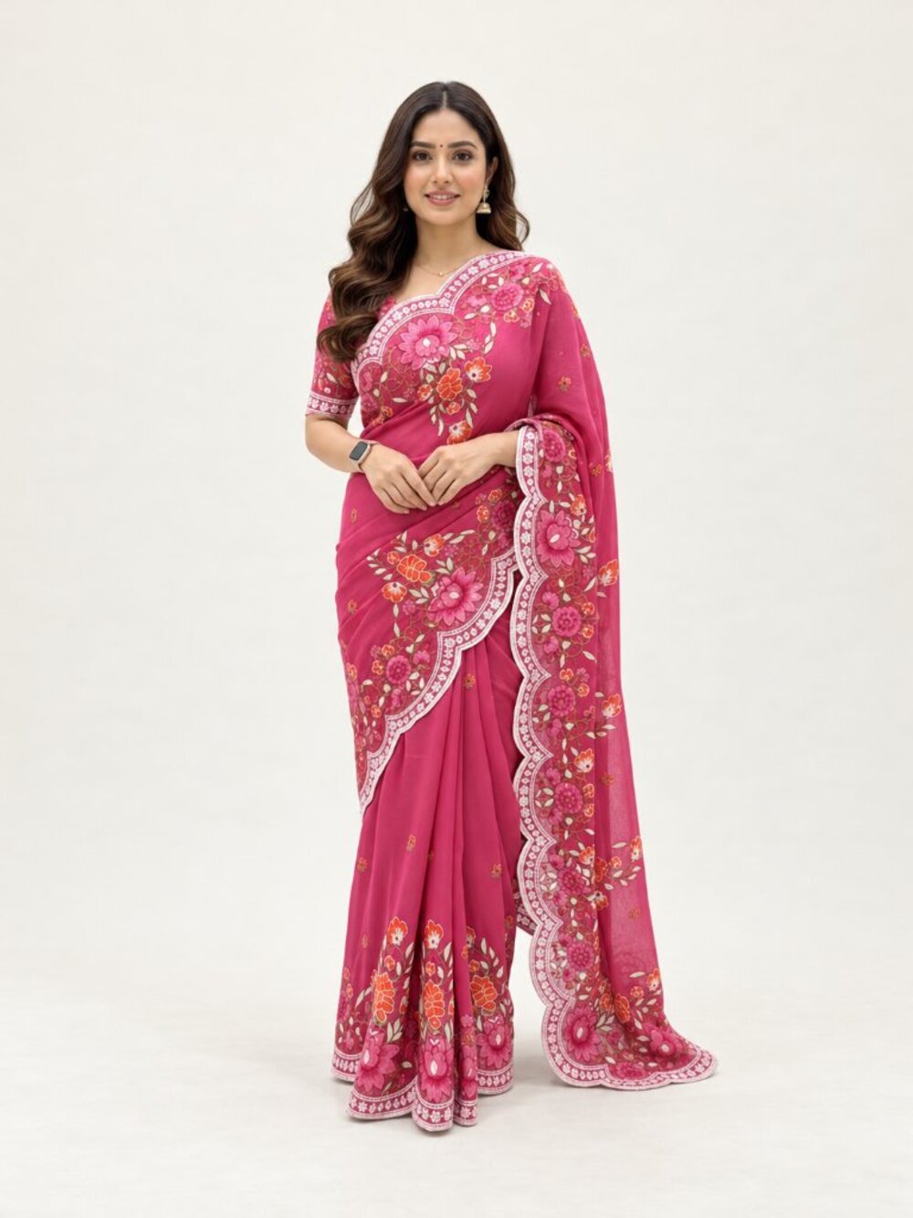 Crunchi Saree with Unstitched Blouse, Cultural Wear for Women